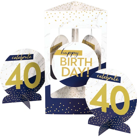 Navy And Gold Birthday Centerpiece Stands, 6.75x11.75, 18PK